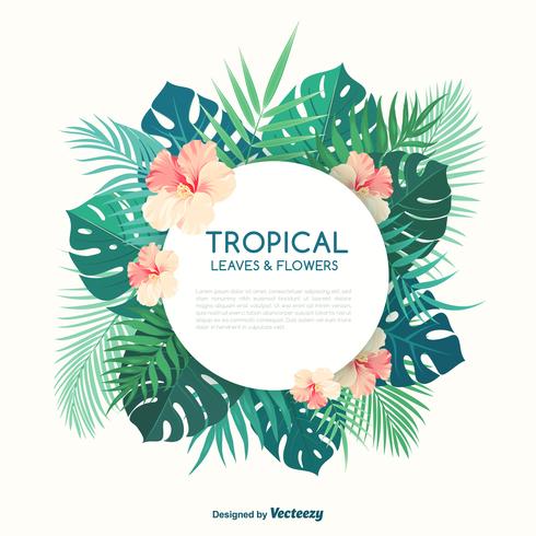 Tropische palmbladeren en Hibiscus bloemen Vector Banner