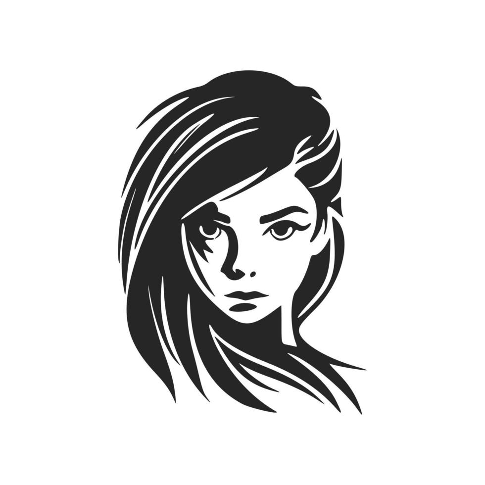 zwart en wit logo beeltenis een mooi en geavanceerde meisje. een stoutmoedig en dynamisch logo dat maakt een sterk indruk. vector