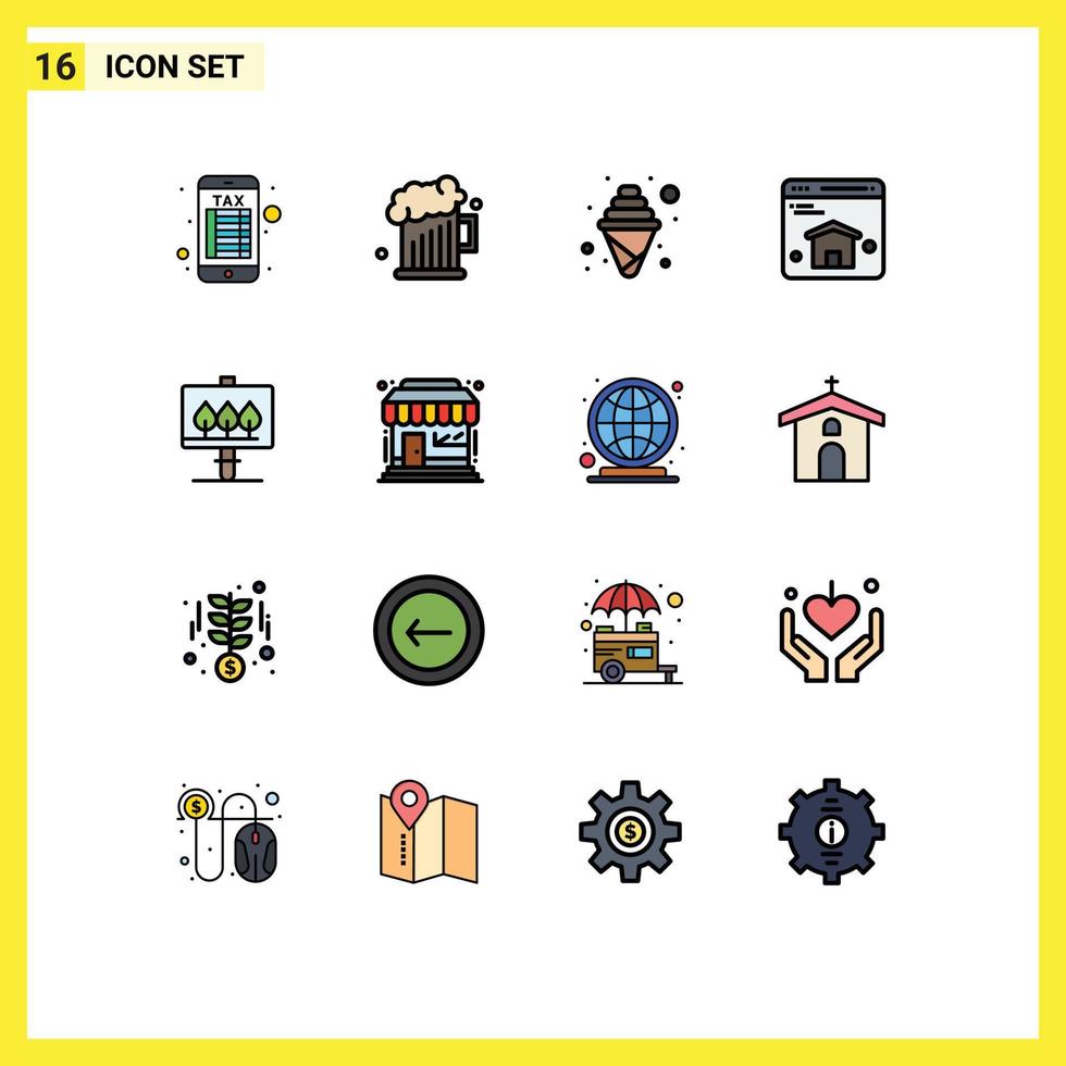 universeel icoon symbolen groep van 16 modern vlak kleur gevulde lijnen van markt teken room bord Startpagina bewerkbare creatief vector ontwerp elementen