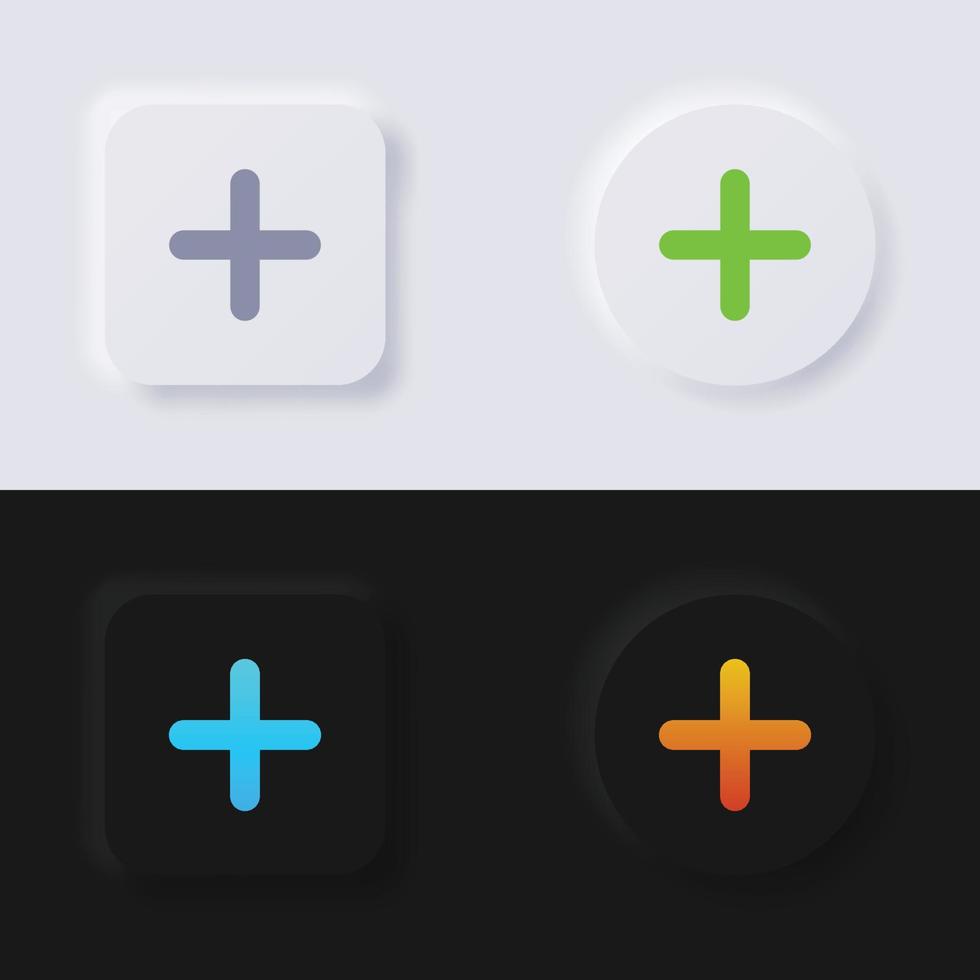 plus symbool knop icoon set, veelkleurig neumorfisme knop zacht ui ontwerp voor web ontwerp, toepassing ui en meer, knop, vector. vector