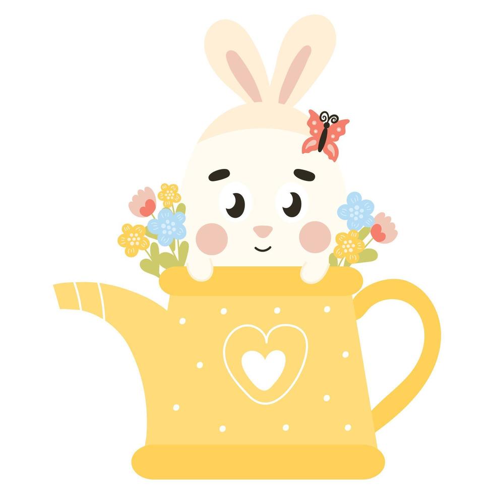 schattig Pasen ei karakter met konijn oren in gieter pot met bloemen, ontwerp element voor voorjaar themed uitnodigingen vector
