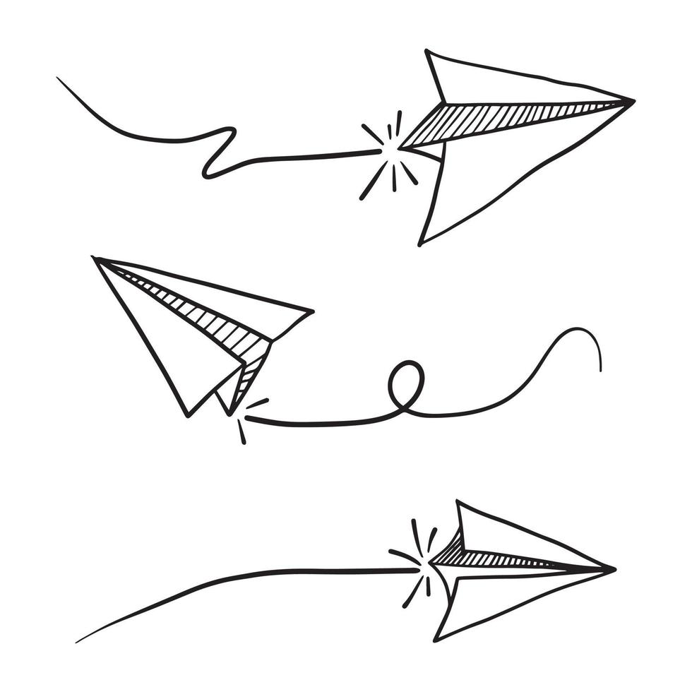 set doodle papier vliegtuigpictogram. hand tekenen papieren vliegtuigje. vectorillustratie. vector