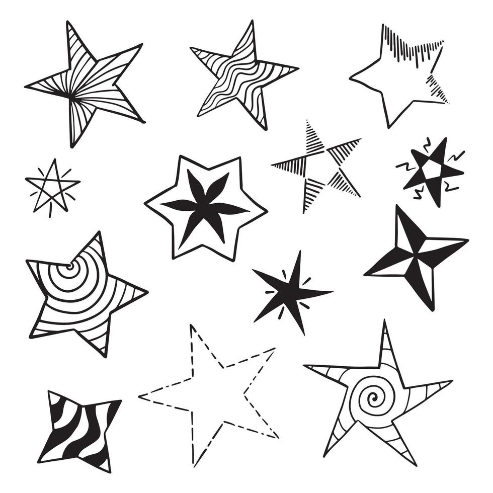 vuurwerk doodle set. handgetekende ster. vector