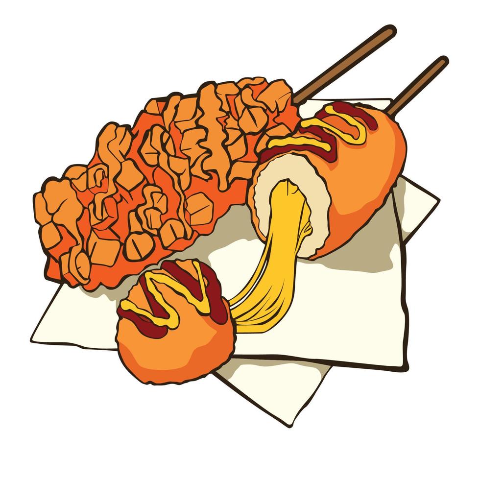 hand- trek Corn dog voedsel illustratie vector