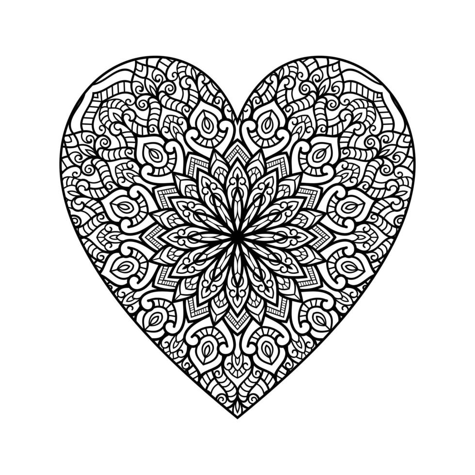 hart vormig mandala bloemen patroon voor kleur boek, hart met bloemen mandala patroon, hand- getrokken hart bloemen mandala tekening, hart mandala kleur bladzijde voor volwassen vector