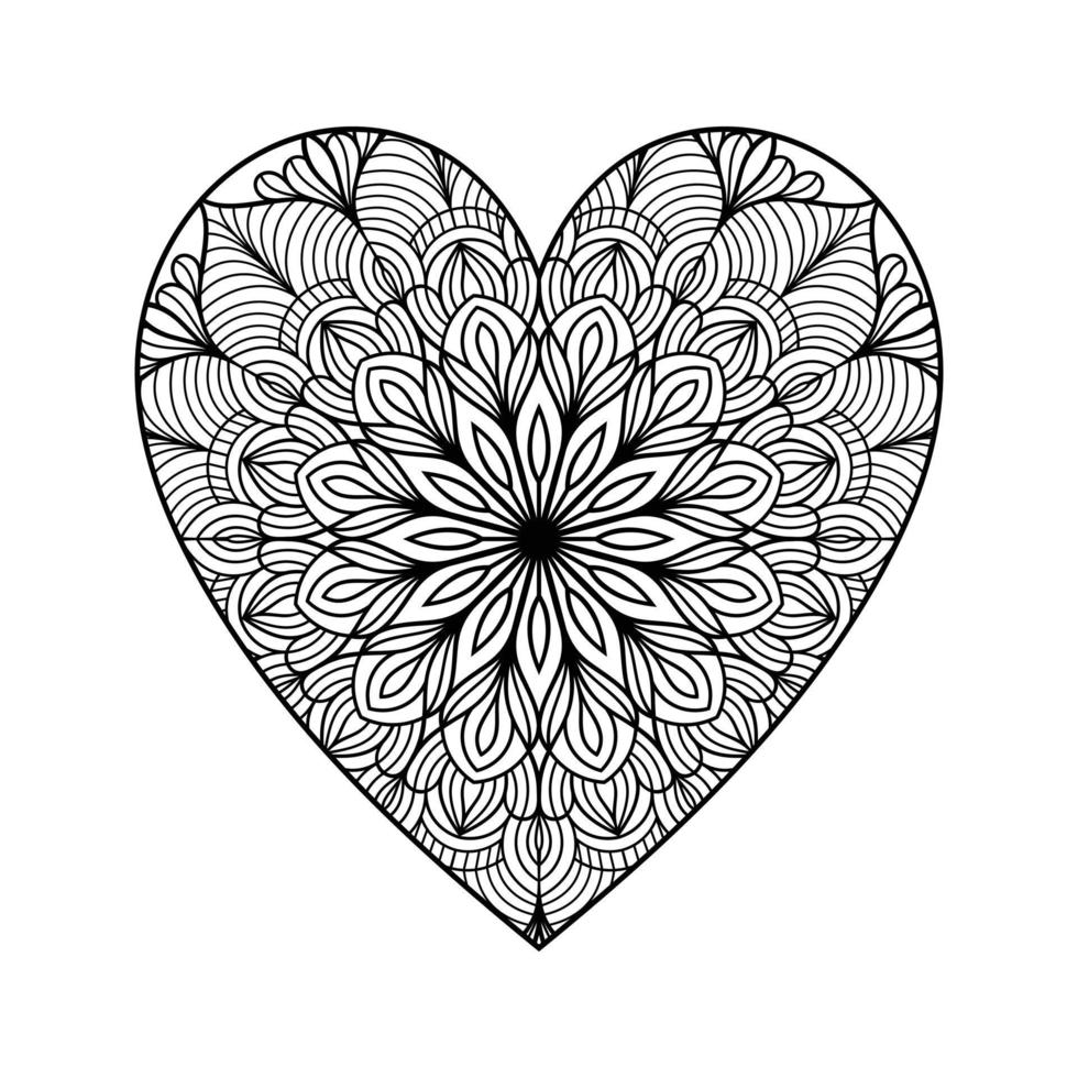 hart met bloemen mandala patroon, hart vormig mandala bloemen patroon voor kleur boek, hand- getrokken hart bloemen mandala tekening, hart mandala kleur bladzijde voor volwassen vector