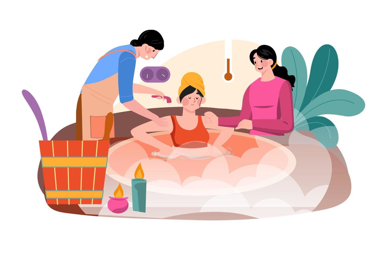 vrouw ontspannende in de sauna. illustratie concept Aan wit achtergrond vector