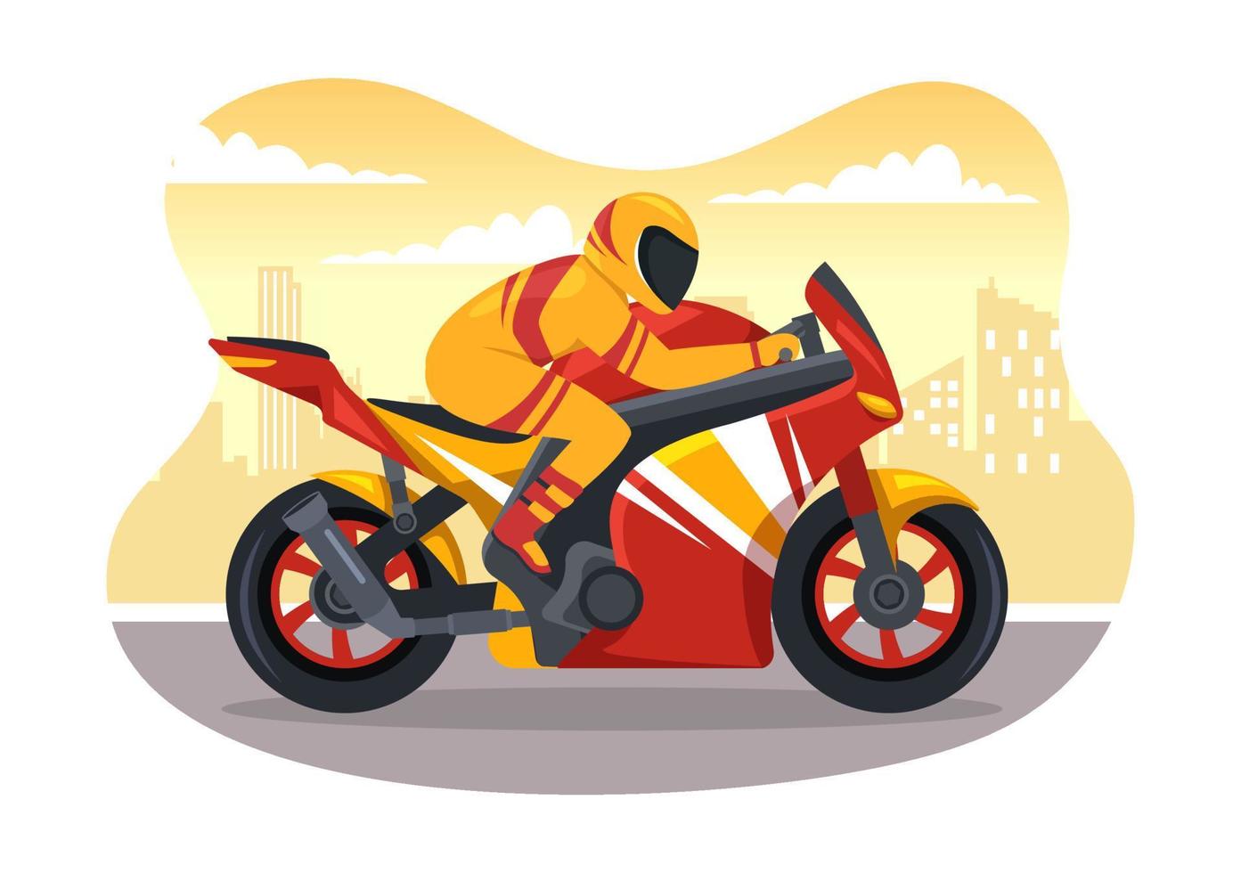 motorfiets racing kampioenschap Aan de racebaan illustratie met renner rijden motor voor landen bladzijde in vlak tekenfilm hand- getrokken Sjablonen vector