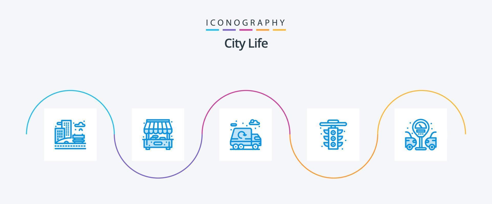 stad leven blauw 5 icoon pak inclusief gas- station. stad. leven. licht. leven vector