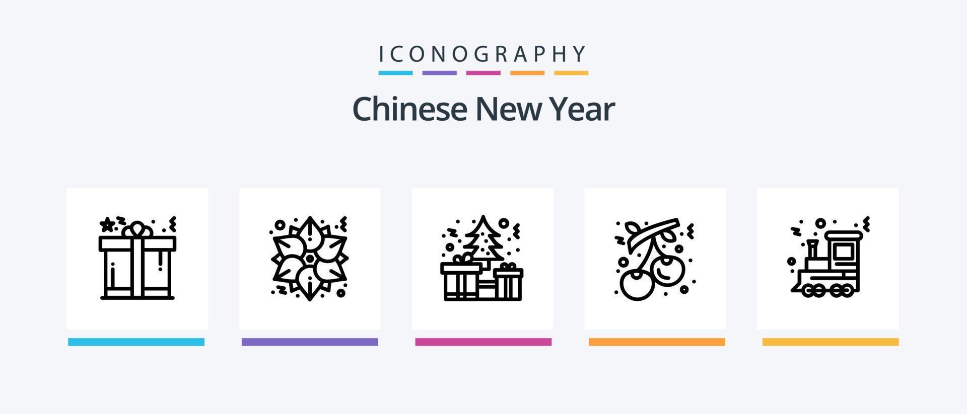 Chinese nieuw jaar lijn 5 icoon pak inclusief lantaarn. China. China. ying. shui. creatief pictogrammen ontwerp vector