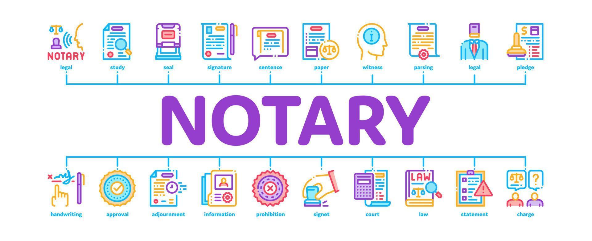 notaris onderhoud agentschap minimaal infographic banier vector