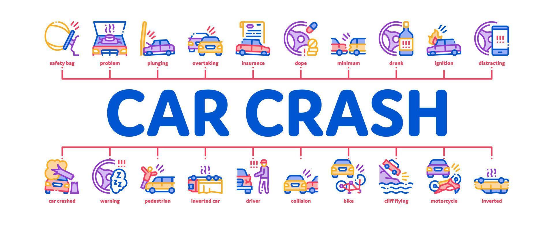 auto Botsing ongeluk minimaal infographic banier vector