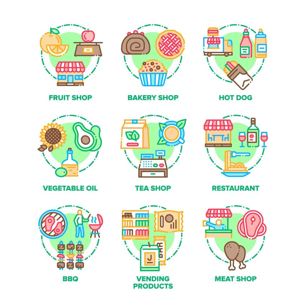 voedsel en maaltijd reeks pictogrammen vector kleur illustraties