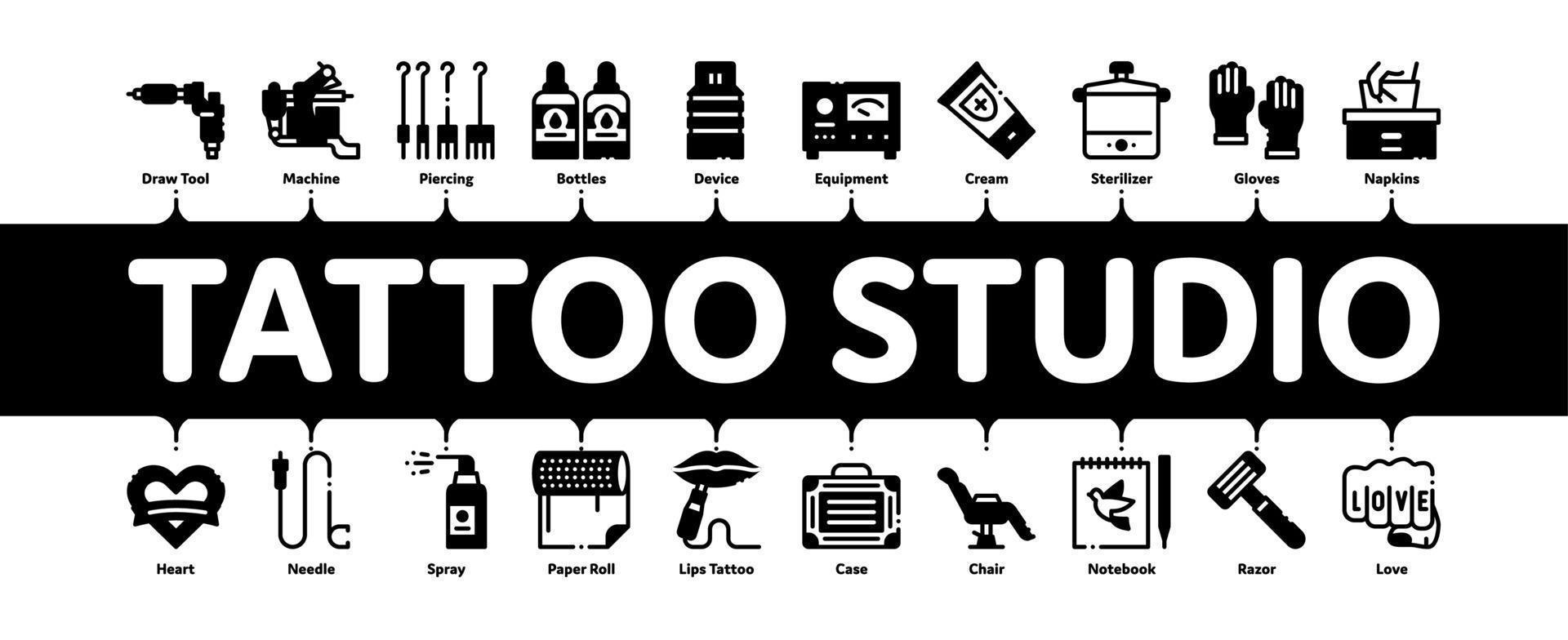 tatoeëren studio gereedschap minimaal infographic banier vector