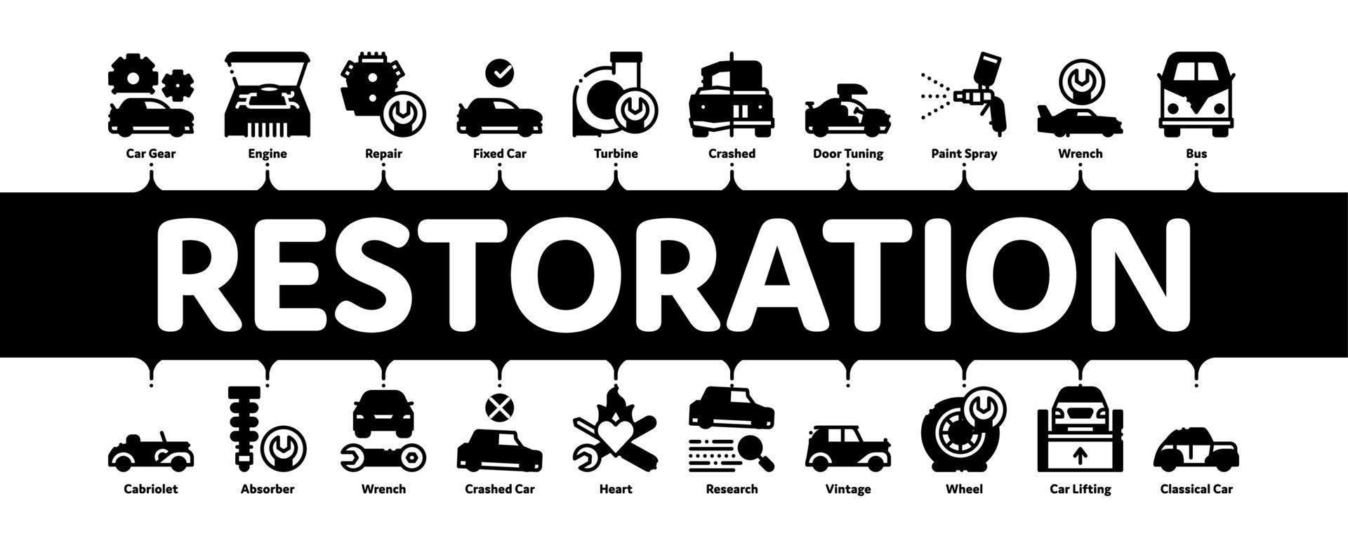 auto restauratie reparatie minimaal infographic banier vector