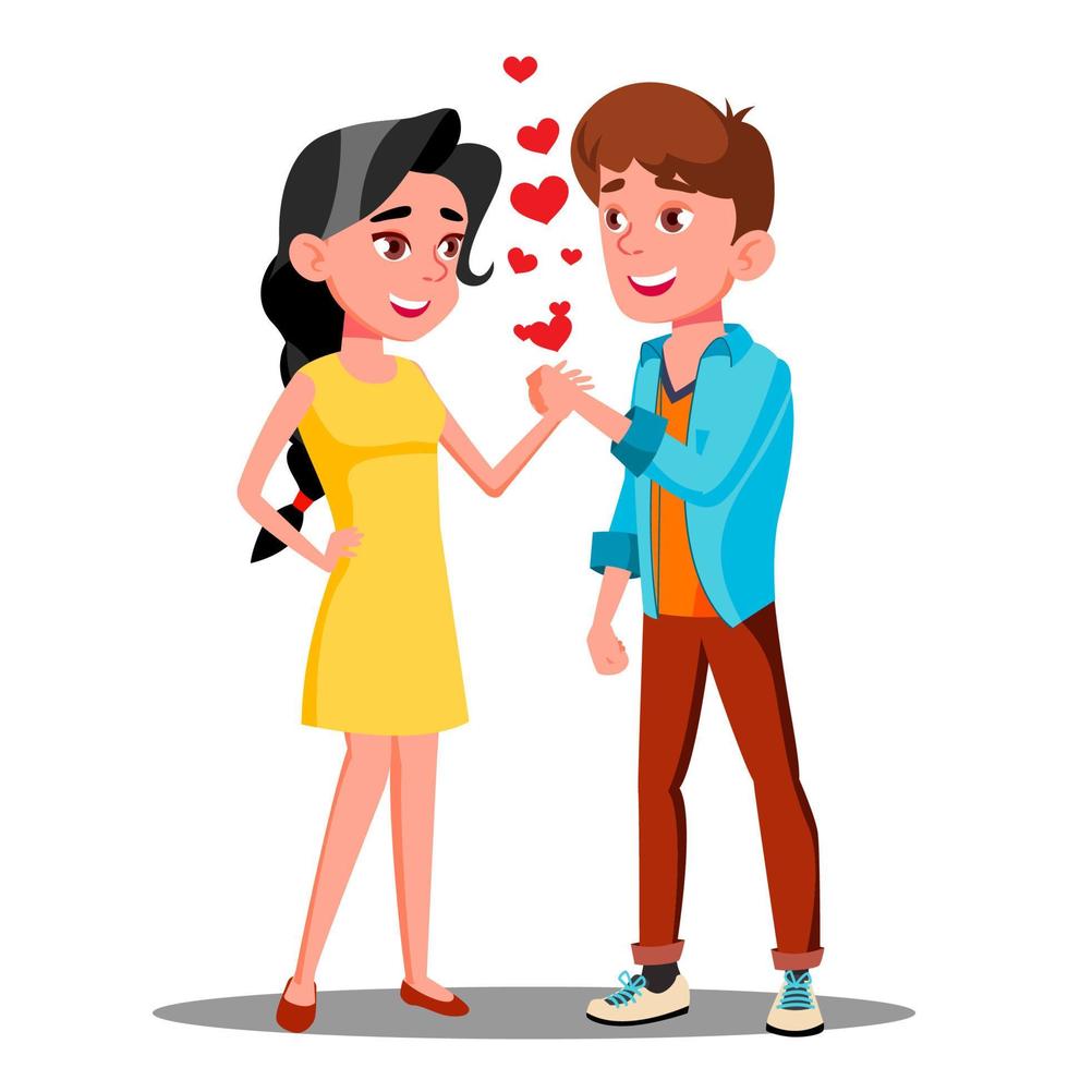 tieners jongen en meisje Holding hand- samen, romantisch moment vector. geïsoleerd illustratie vector