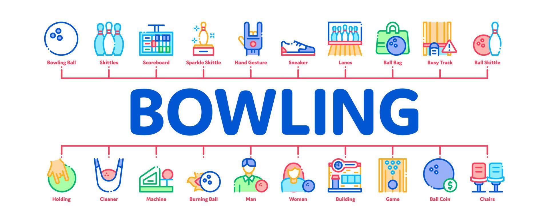 bowling spel gereedschap minimaal infographic banier vector