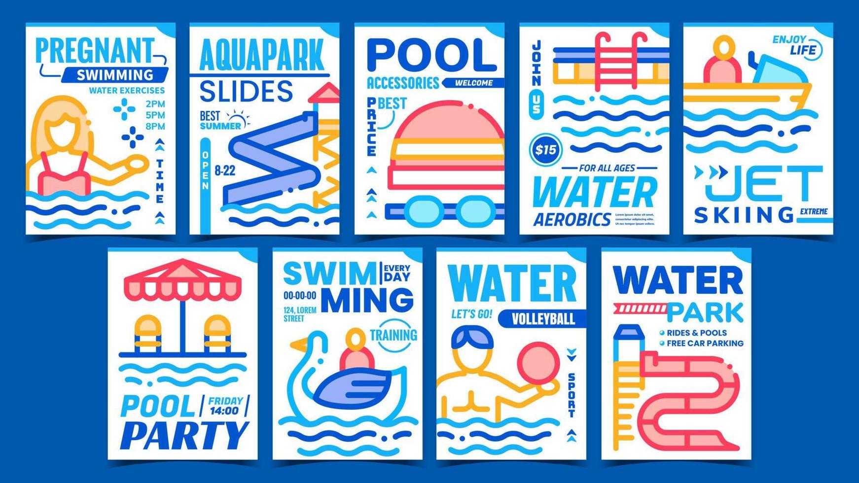 water park creatief promotionele posters reeks vector