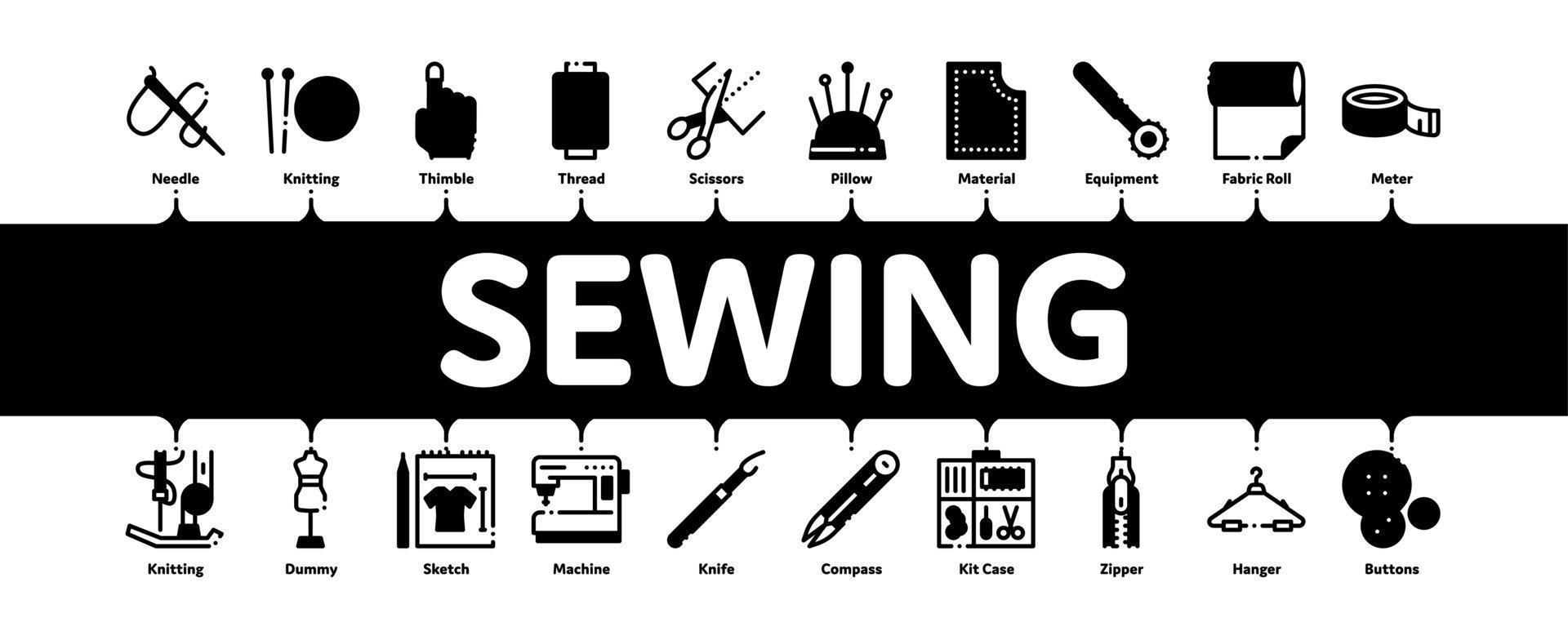 naaien en handwerk minimaal infographic banier vector