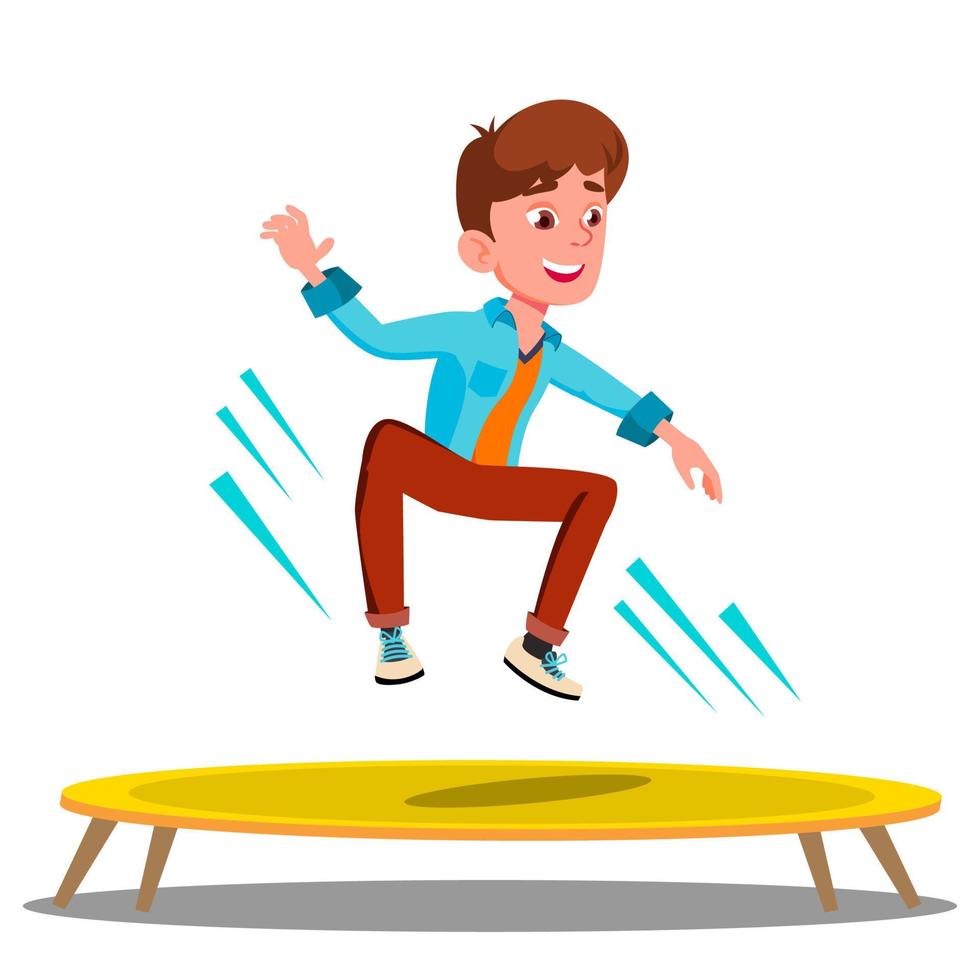 tiener jumping Aan een trampoline vector. geïsoleerd illustratie vector