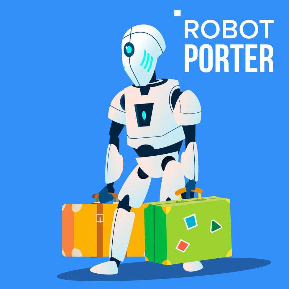 robot portier draagt een veel van bagage vector. geïsoleerd illustratie vector