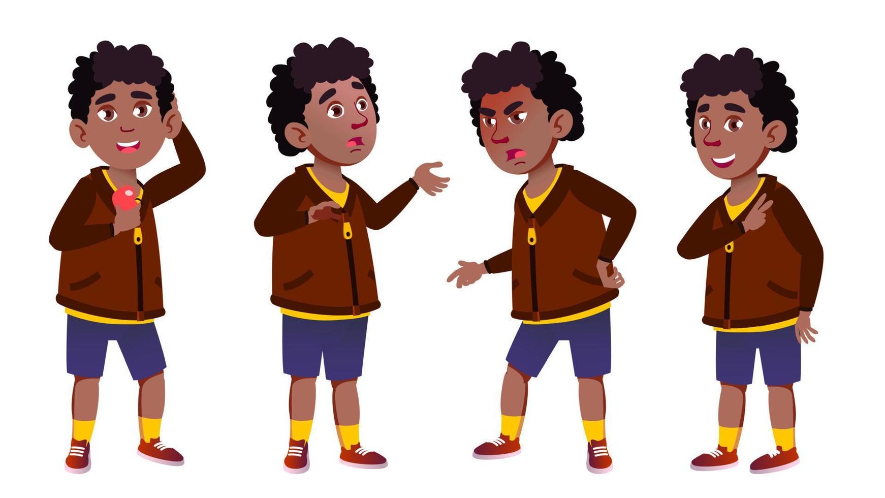 jongen schooljongen kind vector. primair school- kind. zwart. afro Amerikaans. jeugd. voor kaart, advertentie, groet ontwerp. geïsoleerd tekenfilm illustratie vector