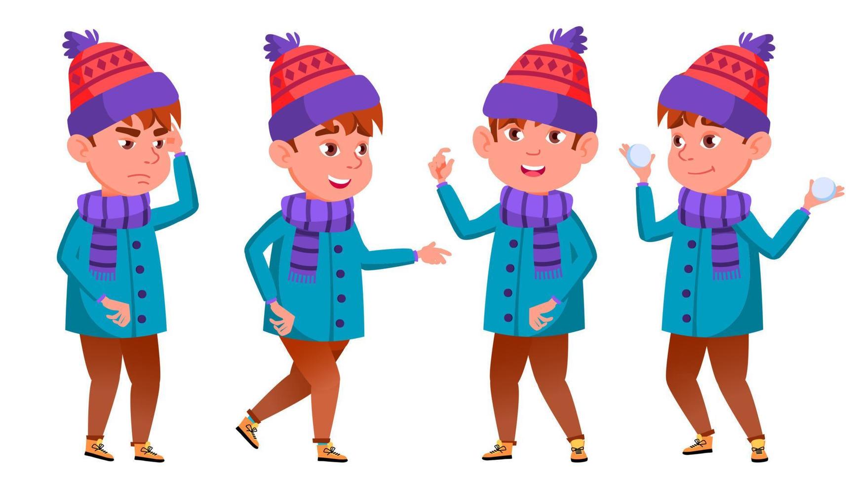 weinig jongen vector. primair school. winter vakantie. werkzaamheid. sneeuwbal. voor reclame, aanplakbiljet, afdrukken ontwerp. geïsoleerd tekenfilm illustratie vector