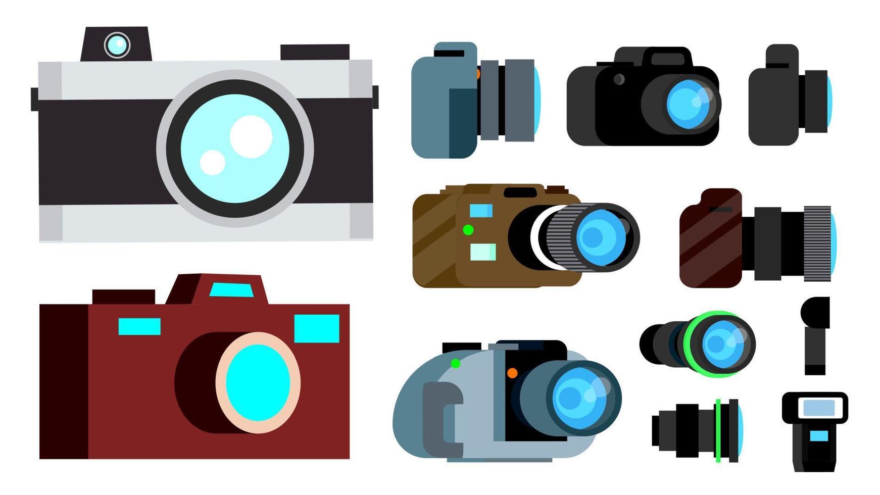 camera icoon reeks vector. retro, vintage, modern foto camera symbool. geïsoleerd tekenfilm illustratie vector