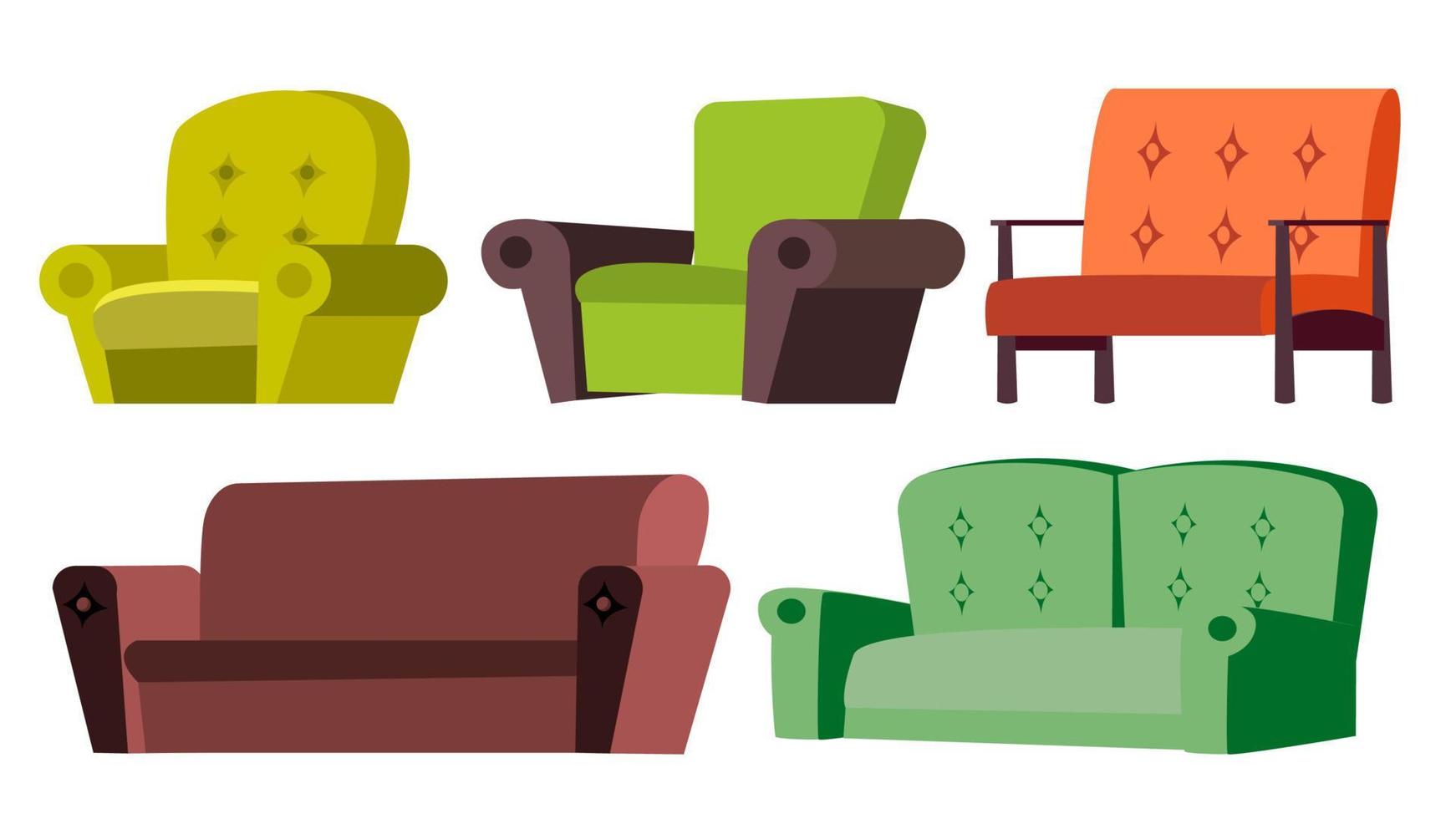 bank, stoel reeks vector. huis meubilair. leven kamer. geïsoleerd tekenfilm illustratie vector