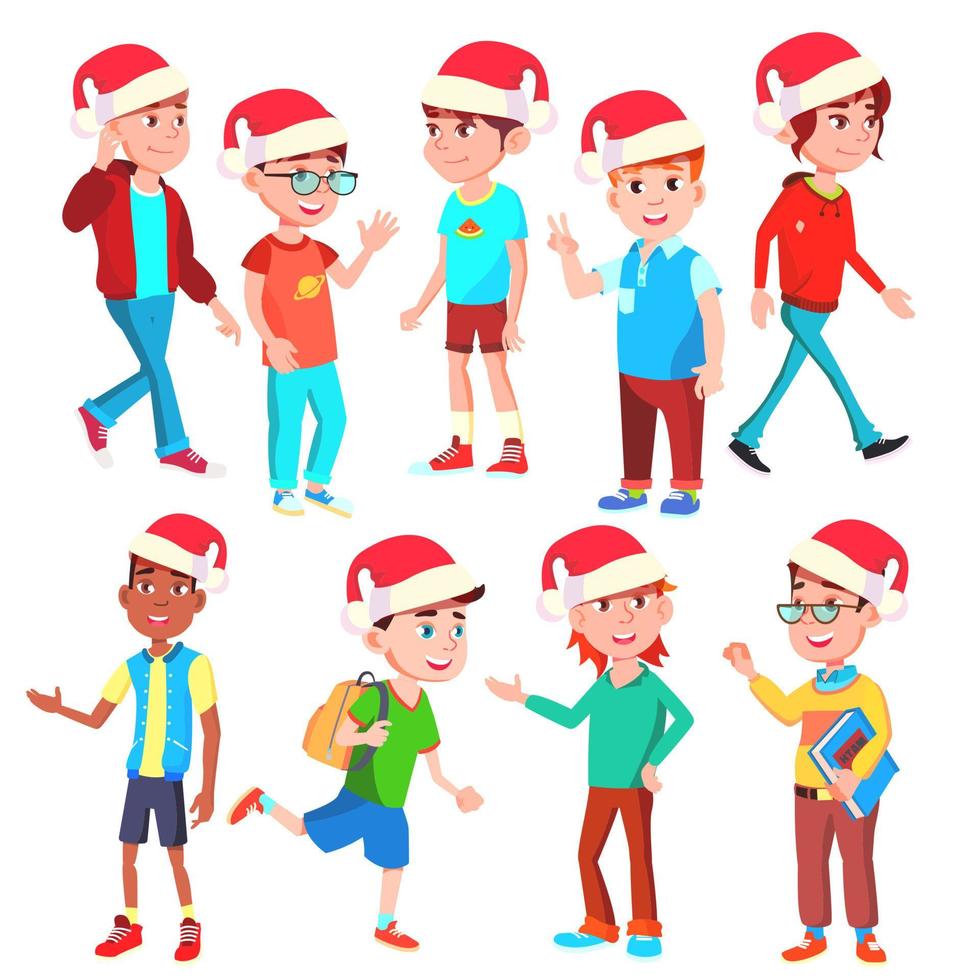 Kerstmis kinderen reeks vector. de kerstman hoed. jongens en meisjes. vooravond. geïsoleerd tekenfilm illustratie vector