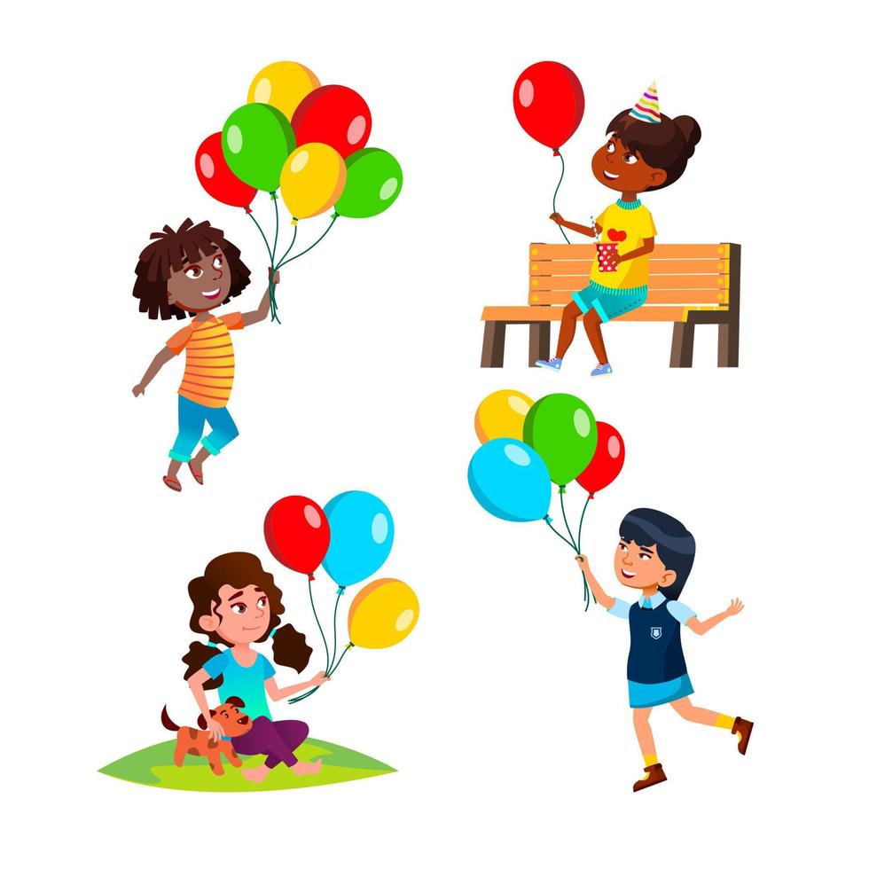 meisjes kinderen spelen met ballon reeks vector
