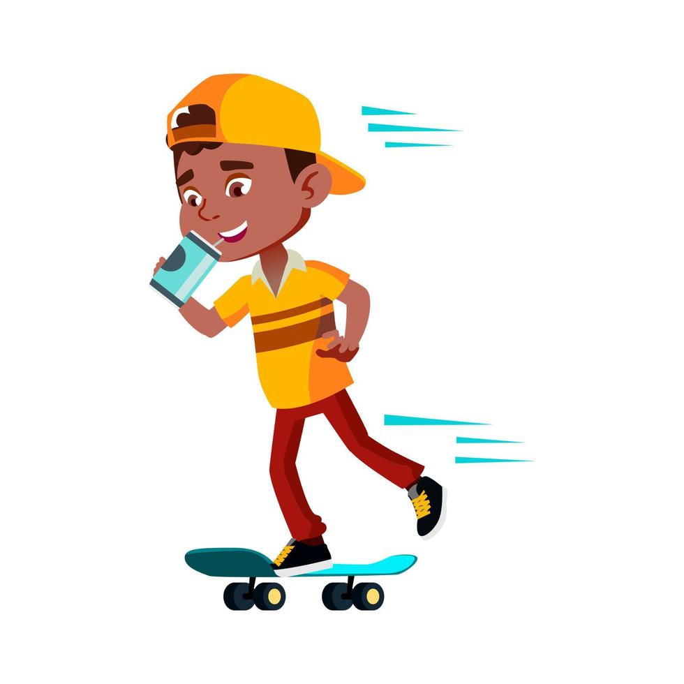 jongen rijden skateboard en drinken drinken vector