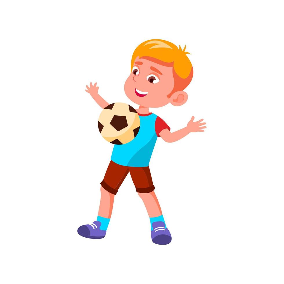 jongen kind vangen voetbal bal Aan borst vector