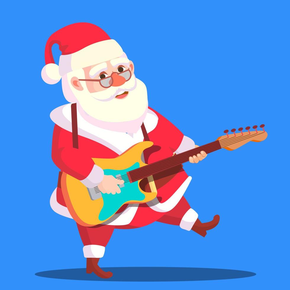 de kerstman claus dansen met gitaar in handen vector. illustratie vector