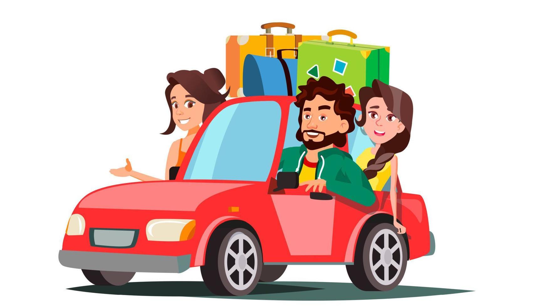 familie met kinderen gaan in de auto Aan vakantie vector. geïsoleerd illustratie vector