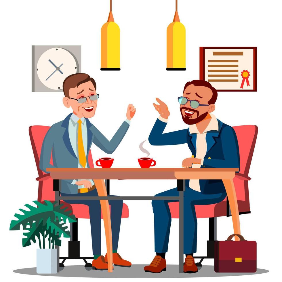 bedrijf vergadering met partner Bij de tafel met documenten en koffie vector. geïsoleerd illustratie vector