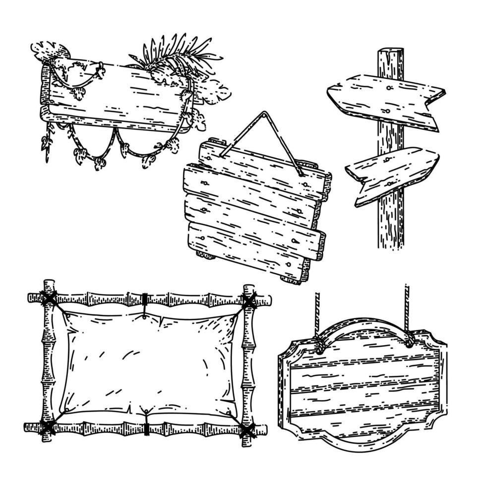 houten uithangbord reeks schetsen hand- getrokken vector