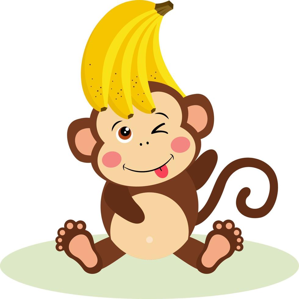 schattig aap met bananen Aan hoofd vector
