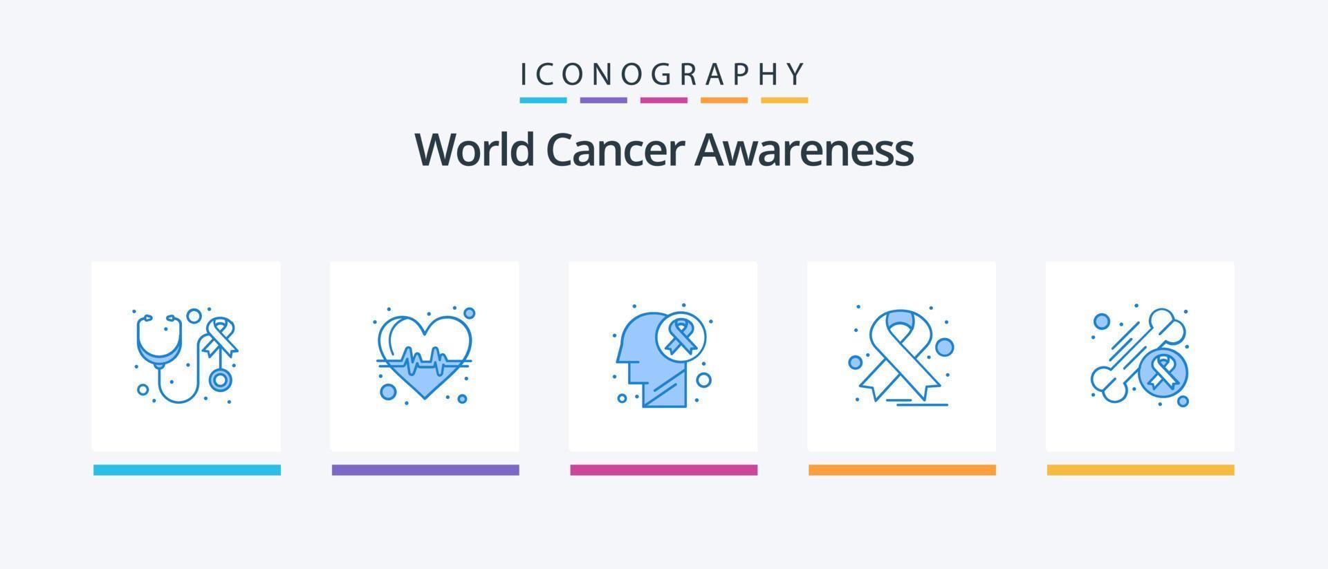 wereld kanker bewustzijn blauw 5 icoon pak inclusief kanker. bewustzijn. hersenen ziekte. lintje. kanker. creatief pictogrammen ontwerp vector