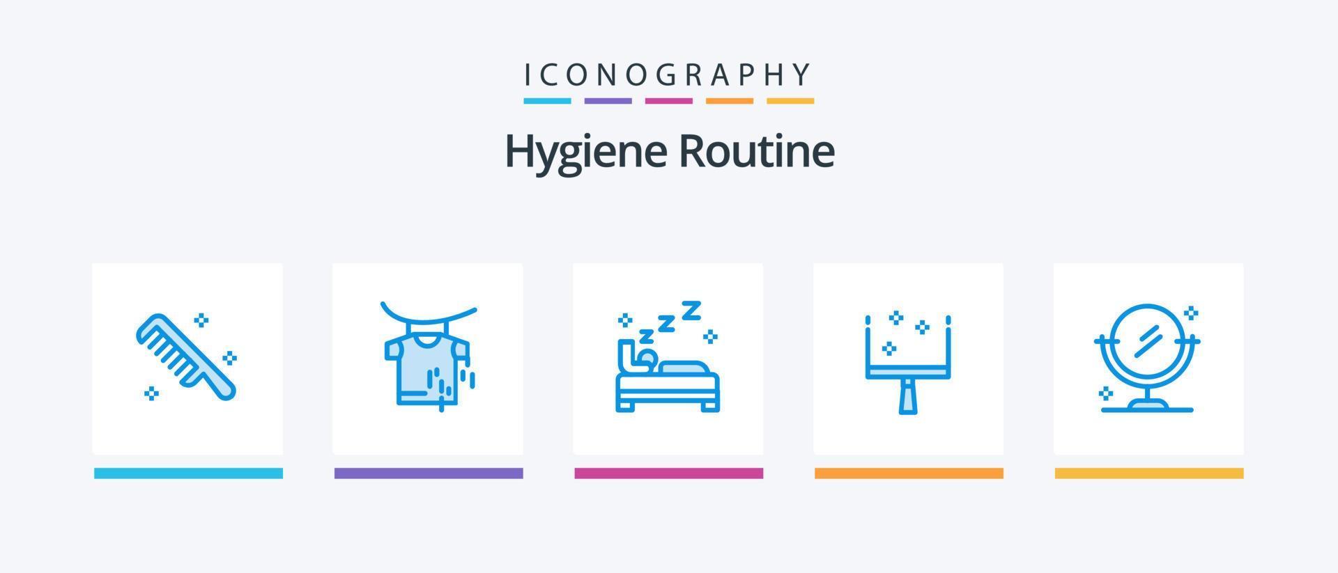 hygiëne routine- blauw 5 icoon pak inclusief . schoonmaak. slaapkamer. spiegel. stoffer creatief pictogrammen ontwerp vector