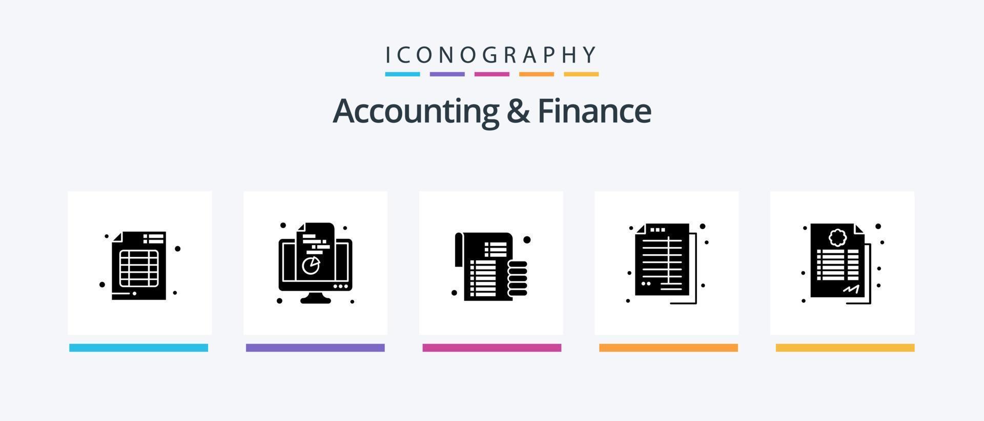 accounting en financiën glyph 5 icoon pak inclusief boekhouding. evenwicht. document. rekeningen. geld. creatief pictogrammen ontwerp vector