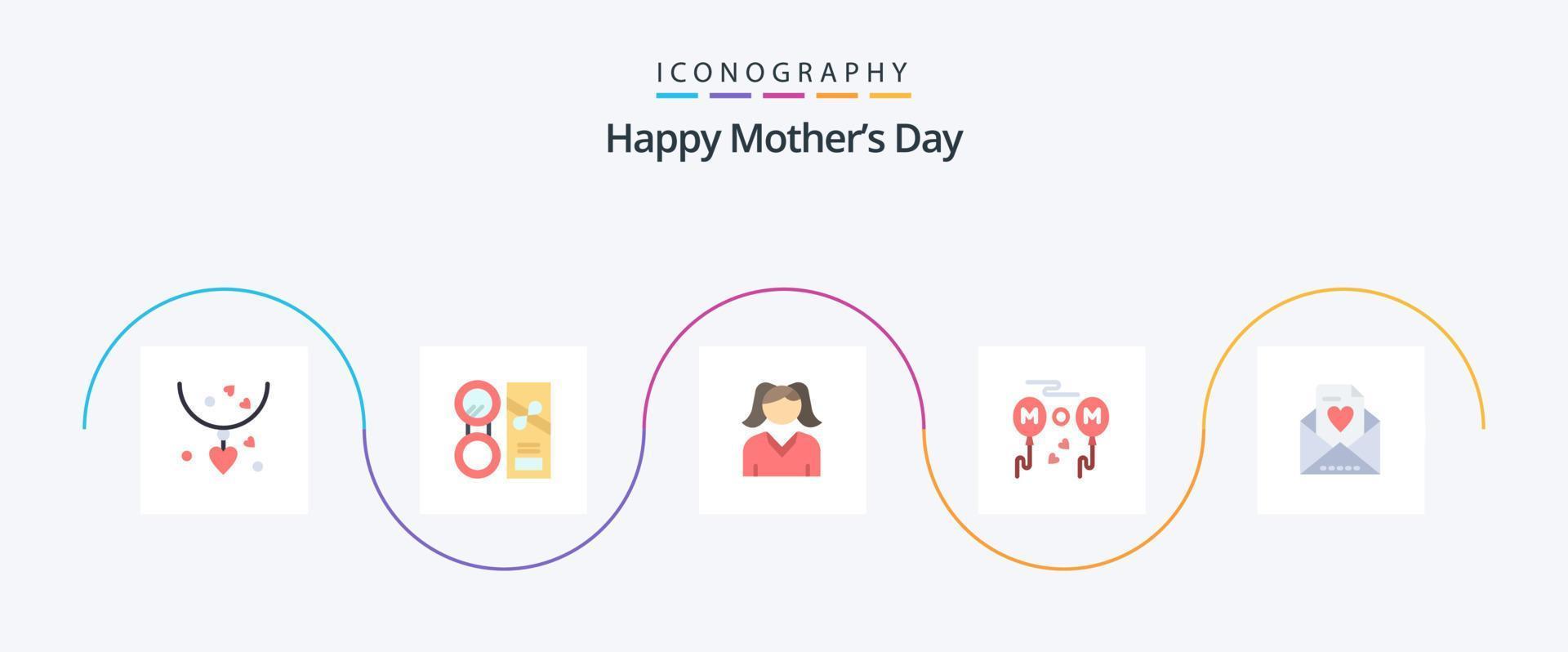gelukkig moeders dag vlak 5 icoon pak inclusief liefde. vlieg. poeder. liefde. ballonnen vector