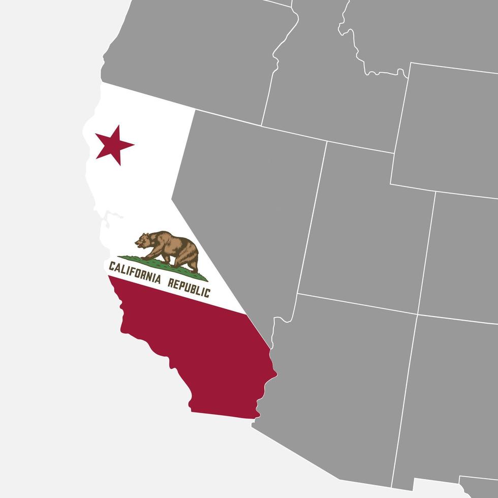 Californië staat kaart met vlag. vector illustratie.