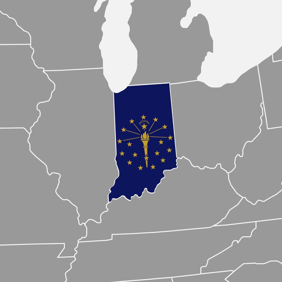 Indiana staat kaart met vlag. vector illustratie.