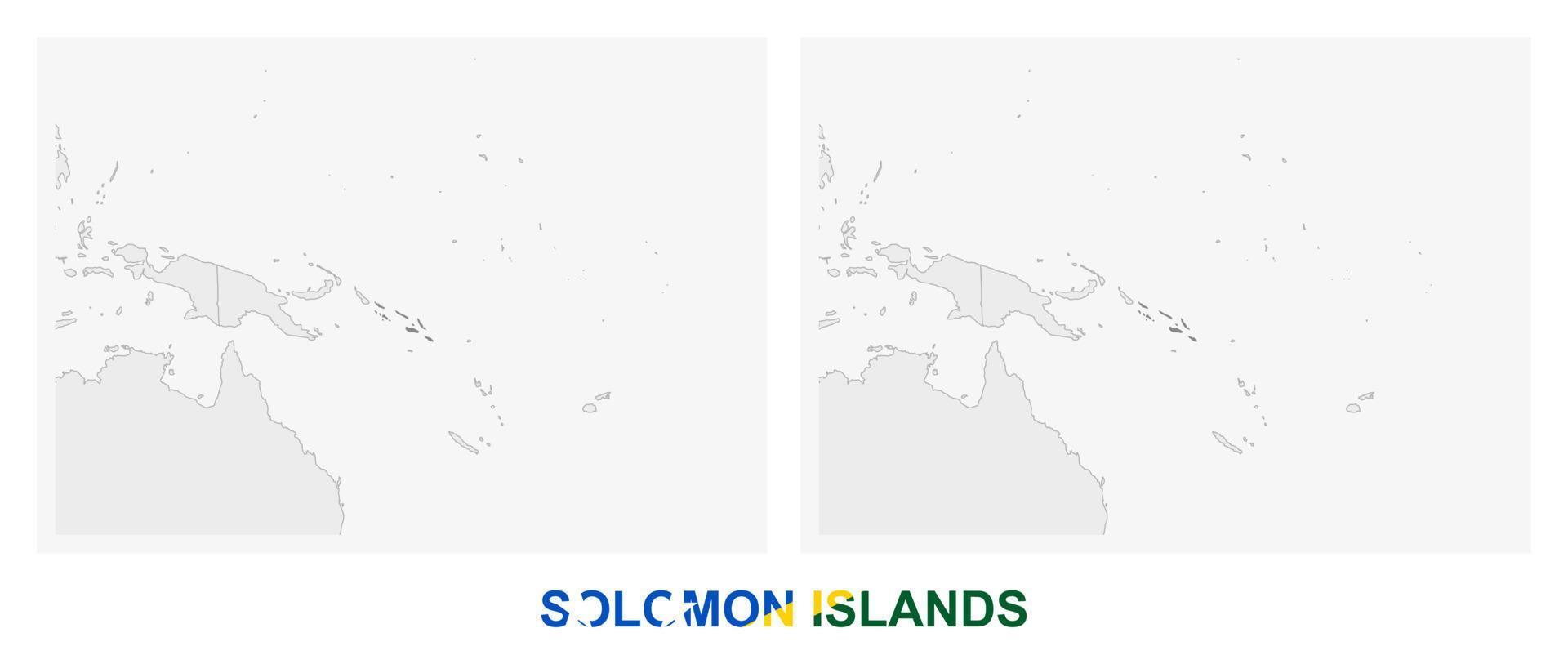 twee versies van de kaart van Solomon eilanden, met de vlag van Solomon eilanden en gemarkeerd in donker grijs. vector