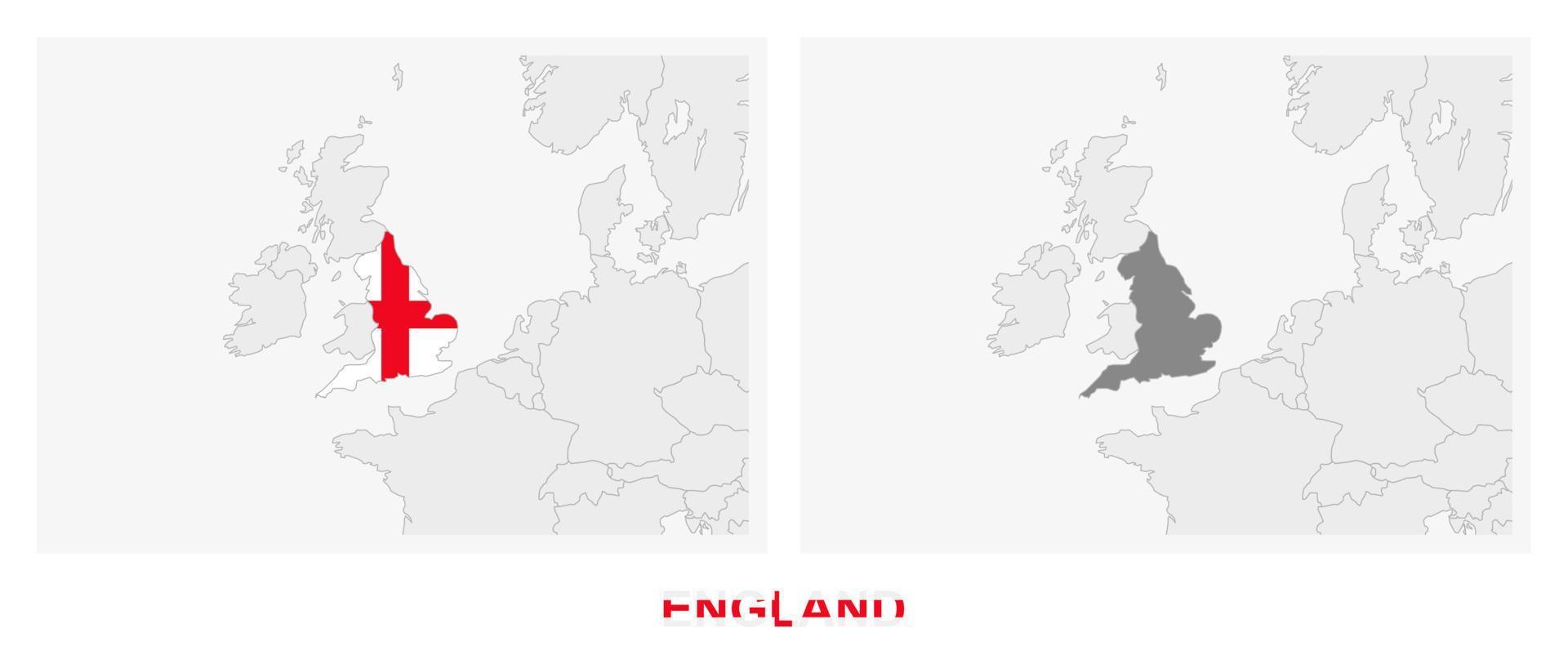 twee versies van de kaart van Engeland, met de vlag van Engeland en gemarkeerd in donker grijs. vector