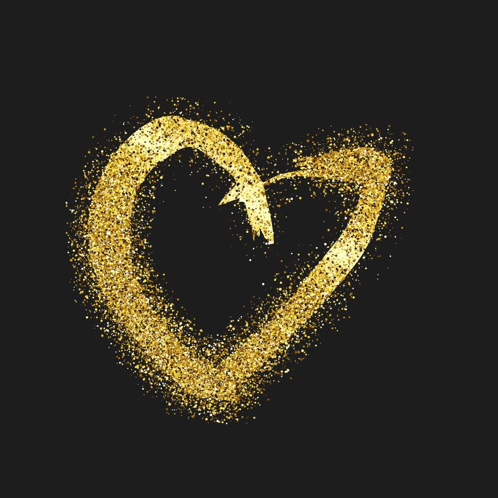 goud schitteren tekening hart Aan donker achtergrond. goud grunge hand- getrokken hart. romantisch liefde symbool. vector illustratie.