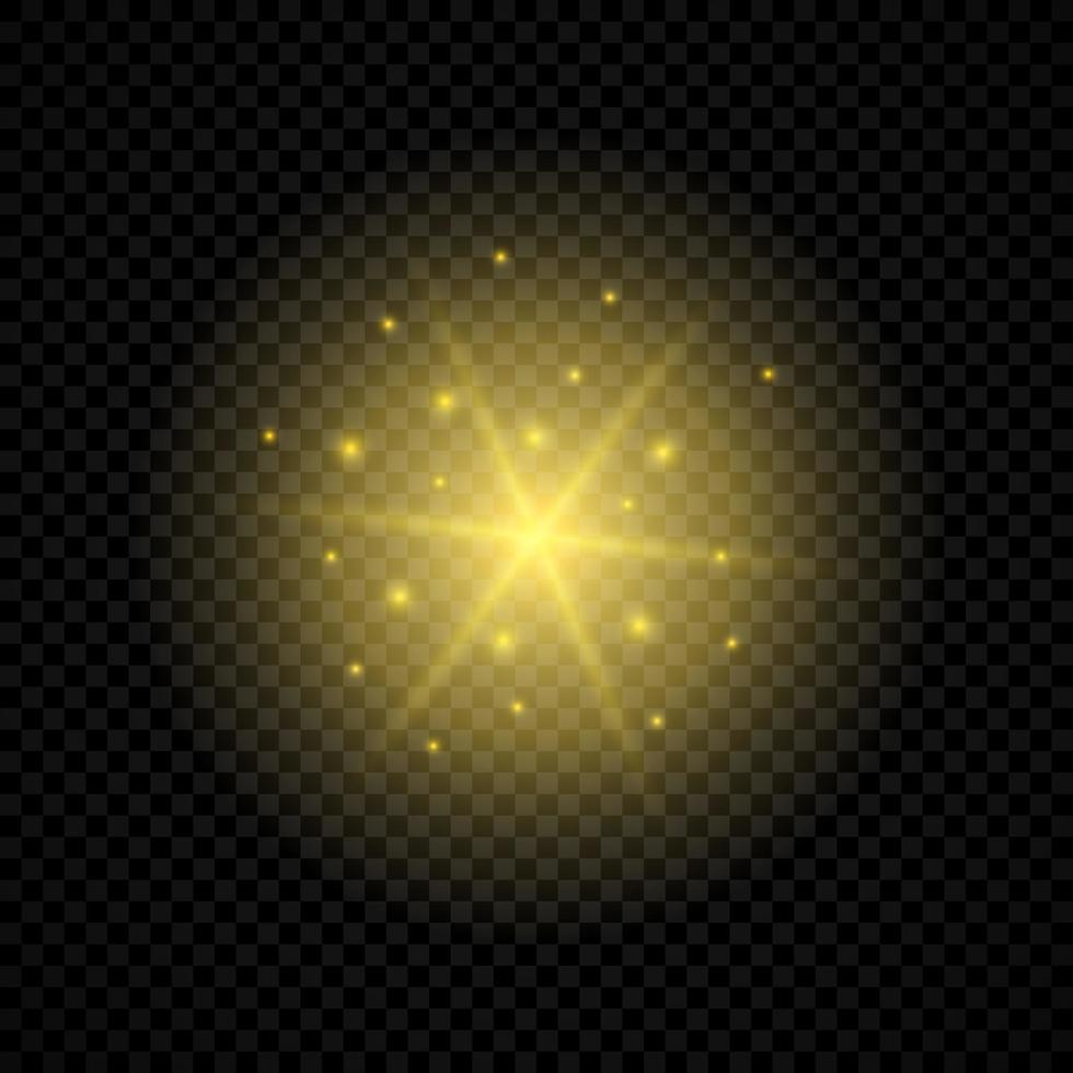 licht effect van lens fakkels. geel gloeiend lichten starburst Effecten met sparkles Aan een transparant achtergrond. vector illustratie