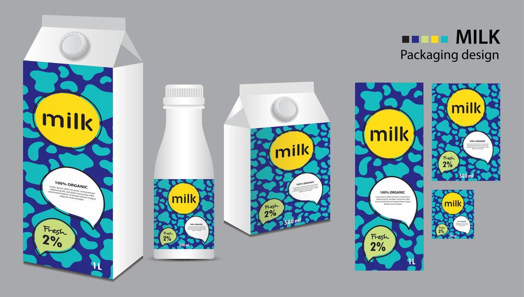 melk pakket ontwerp, melk etiket ontwerp, melk dozen reeks en fles vector, doos realistisch 3d illustratie, creatief verpakking sjabloon, Product ontwerp, voedsel banier, abstract modern grafisch elementen vector