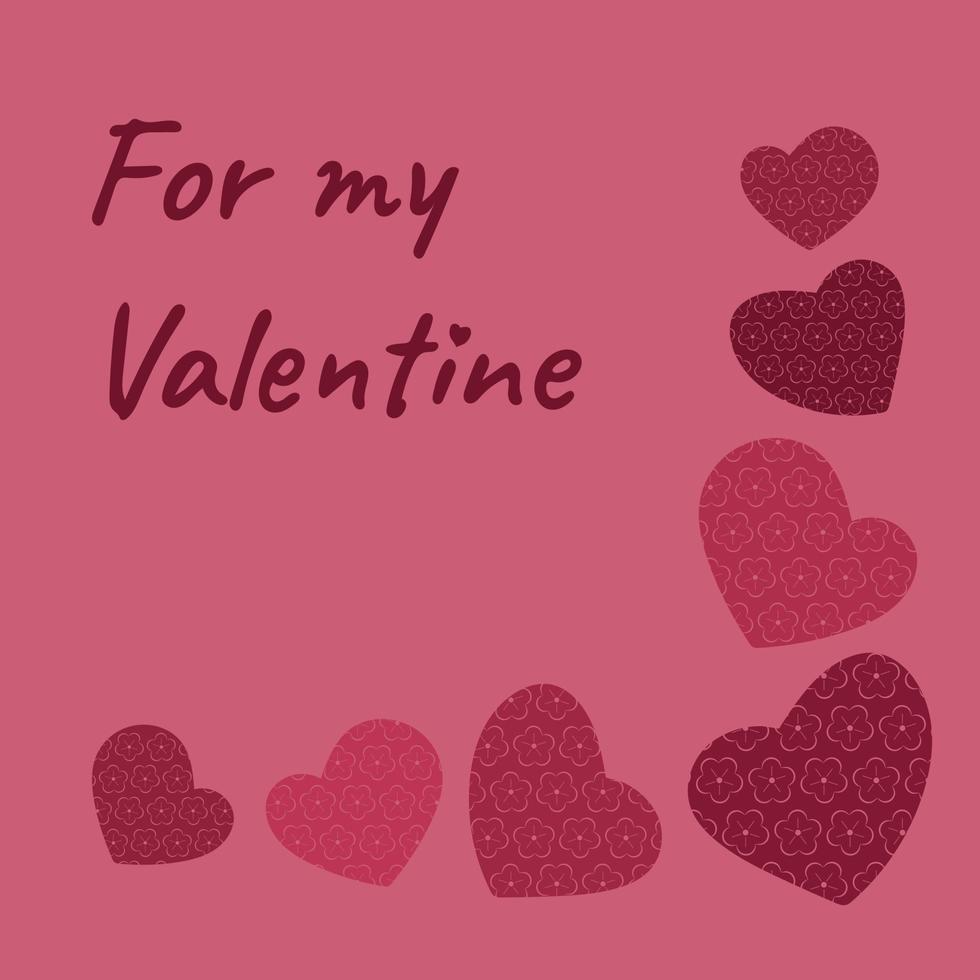voor Valentijnsdag dag monochroom groet kaart met harten met bloemen patroon. vector illustratie, achtergrond, banier, brochure in viva magenta kleur
